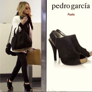 Pedro Garcia Paola Suede Peeptoe Slingback Platform Heels Black Sz 40